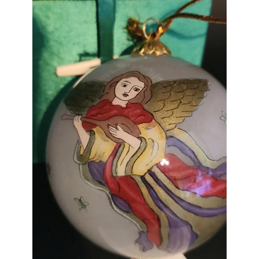 VTG Blown Glass Pier 1 Li Bien 1998 Glass Angel Stars Ornament Round 3.5